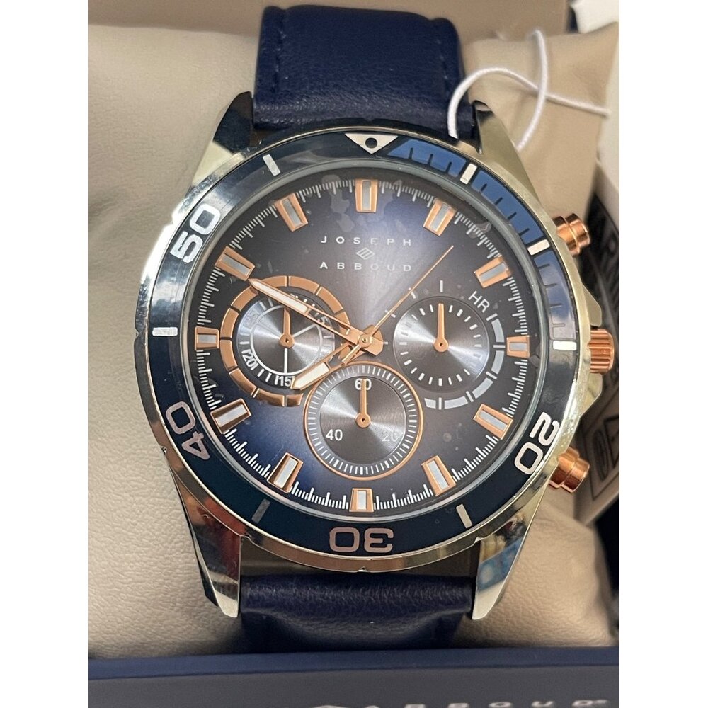 Joseph Abboud Silver-Tone, Blue Strap, Blue Dial, Mens Watch In Original Box - Picture 5 of 13